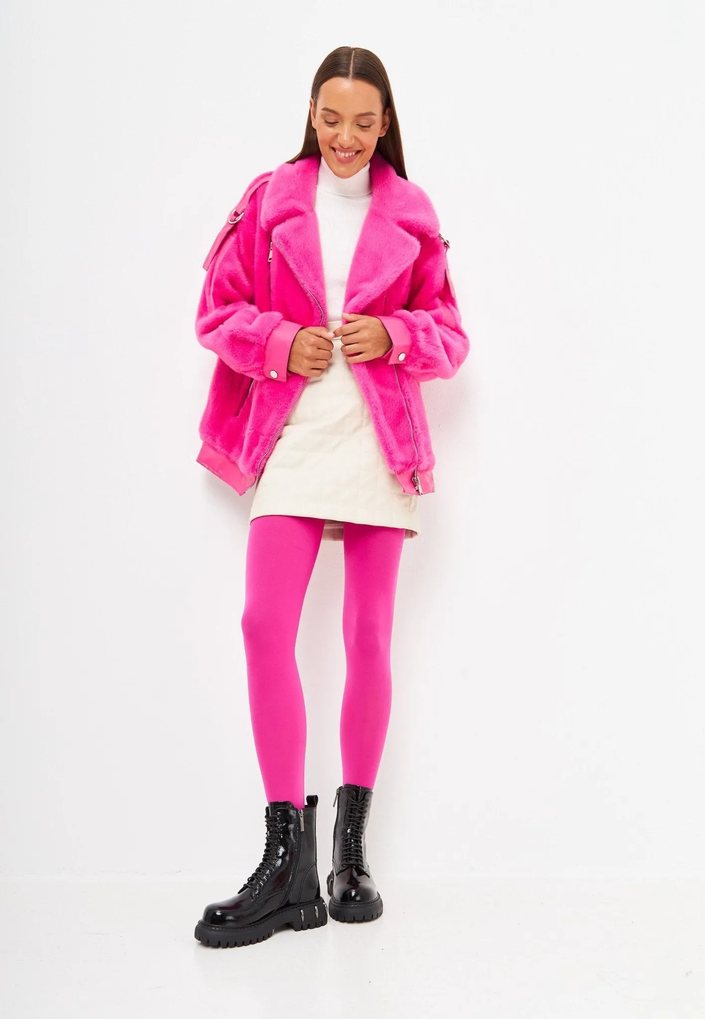 Winter Colourful Faux Fur Jacket - Pink