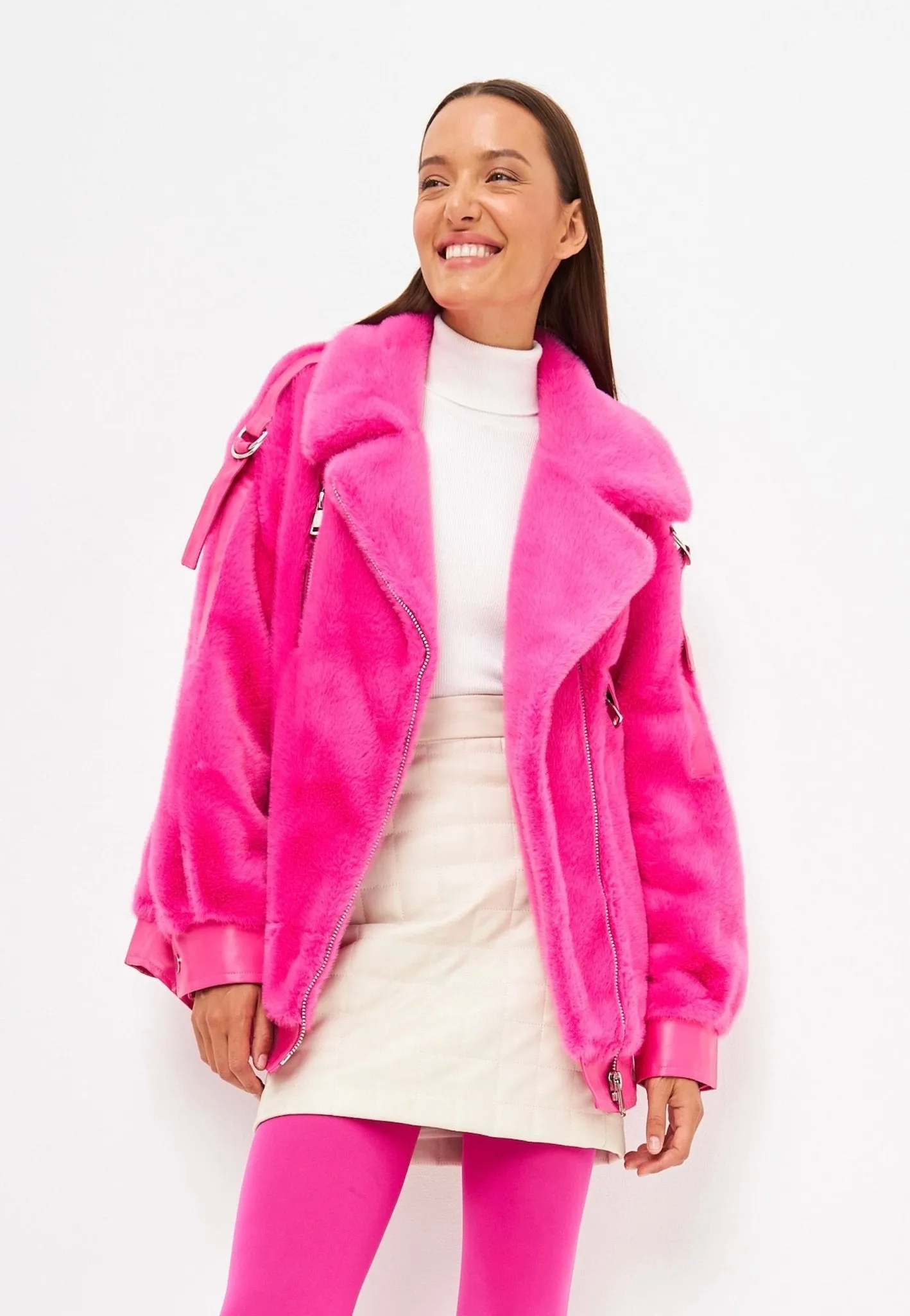 Winter Colourful Faux Fur Jacket - Pink