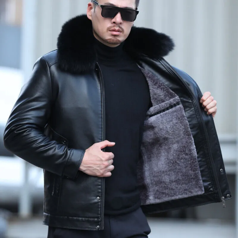 Winter Mens Leather Jacket Outwear Sheepskin Motorcycle Warm