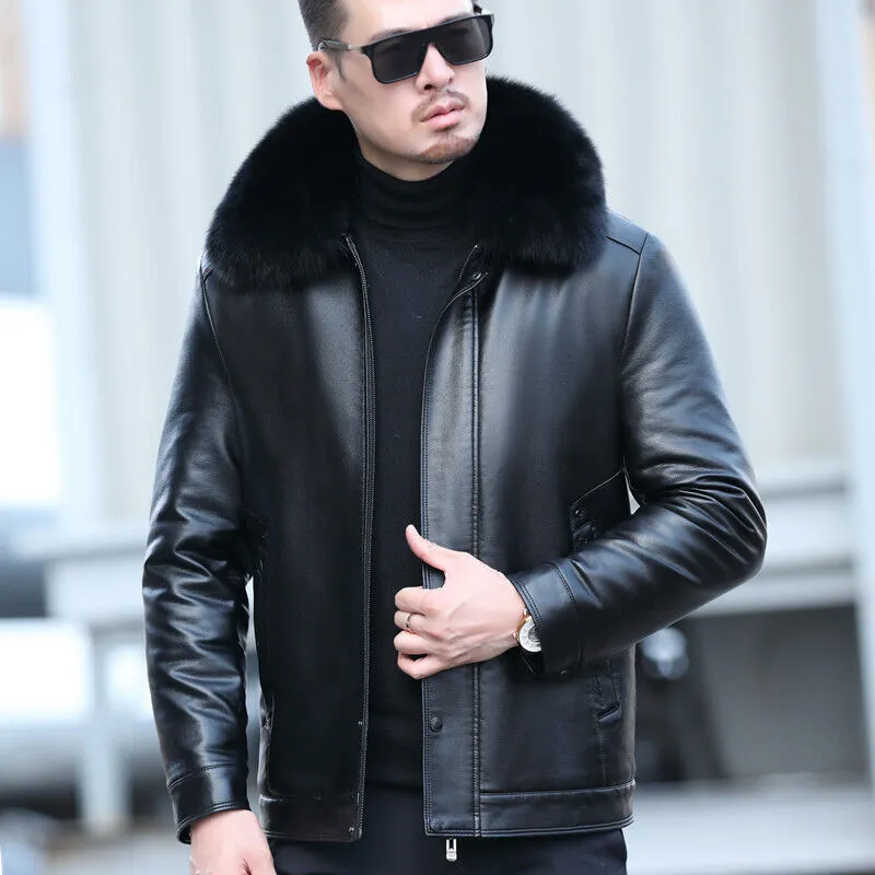 Winter Mens Leather Jacket Outwear Sheepskin Motorcycle Warm