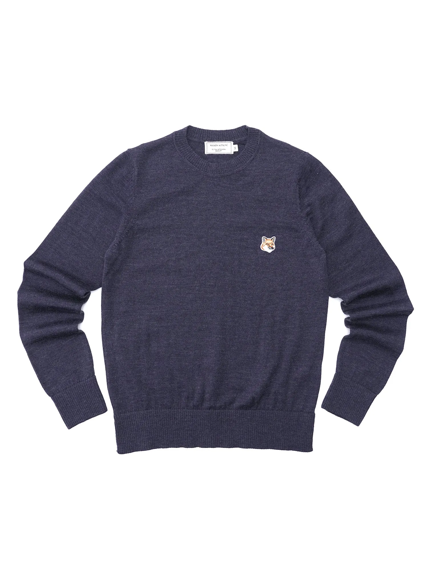 W_MERINOS R-NECK PULLOVER FOX HEAD PATCH_INDIGO