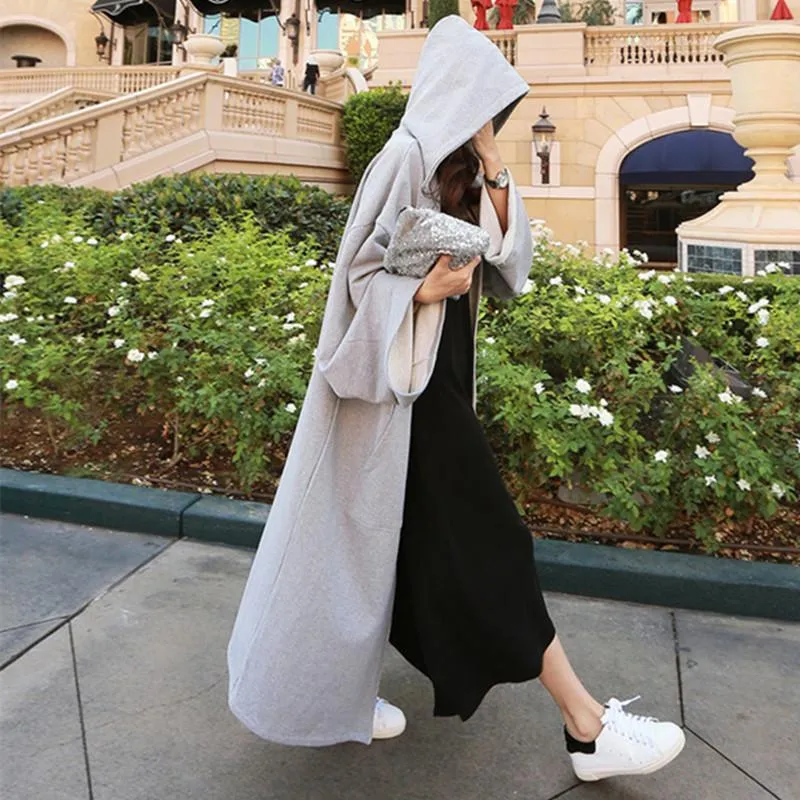 Women Loose Leisure Long Cardigan Gray Overcoats