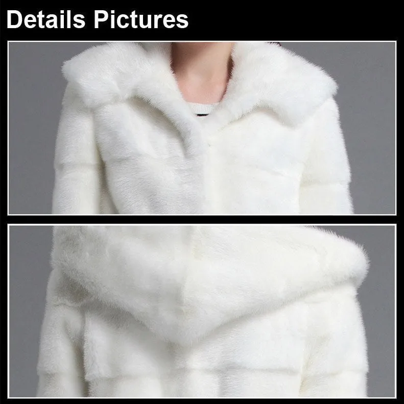 Women's Genuine Mink Fur Coat Women with Hood Plus Size Fur Overcoat 161151