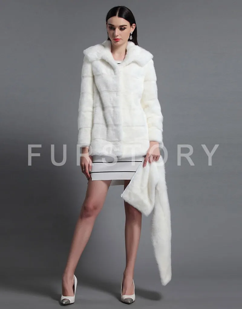 Women's Genuine Mink Fur Coat Women with Hood Plus Size Fur Overcoat 161151