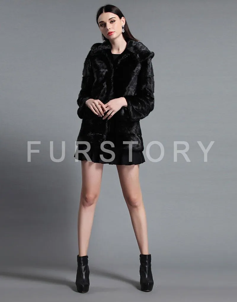 Women's Genuine Mink Fur Coat Women with Hood Plus Size Fur Overcoat 161151