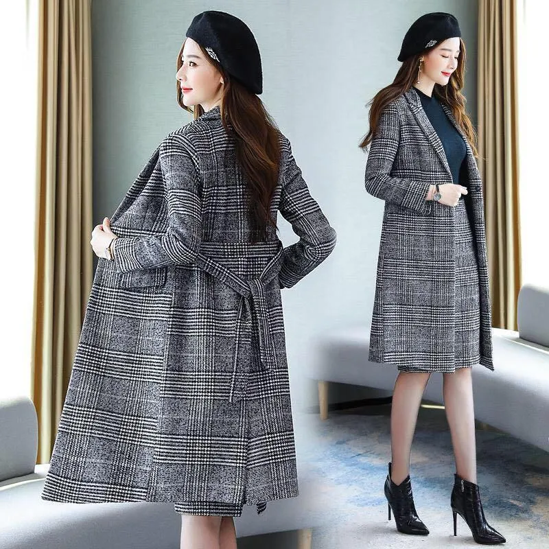 Woolen Slimming Two-Piece Set Suit A-Line Skirt Mac Coat