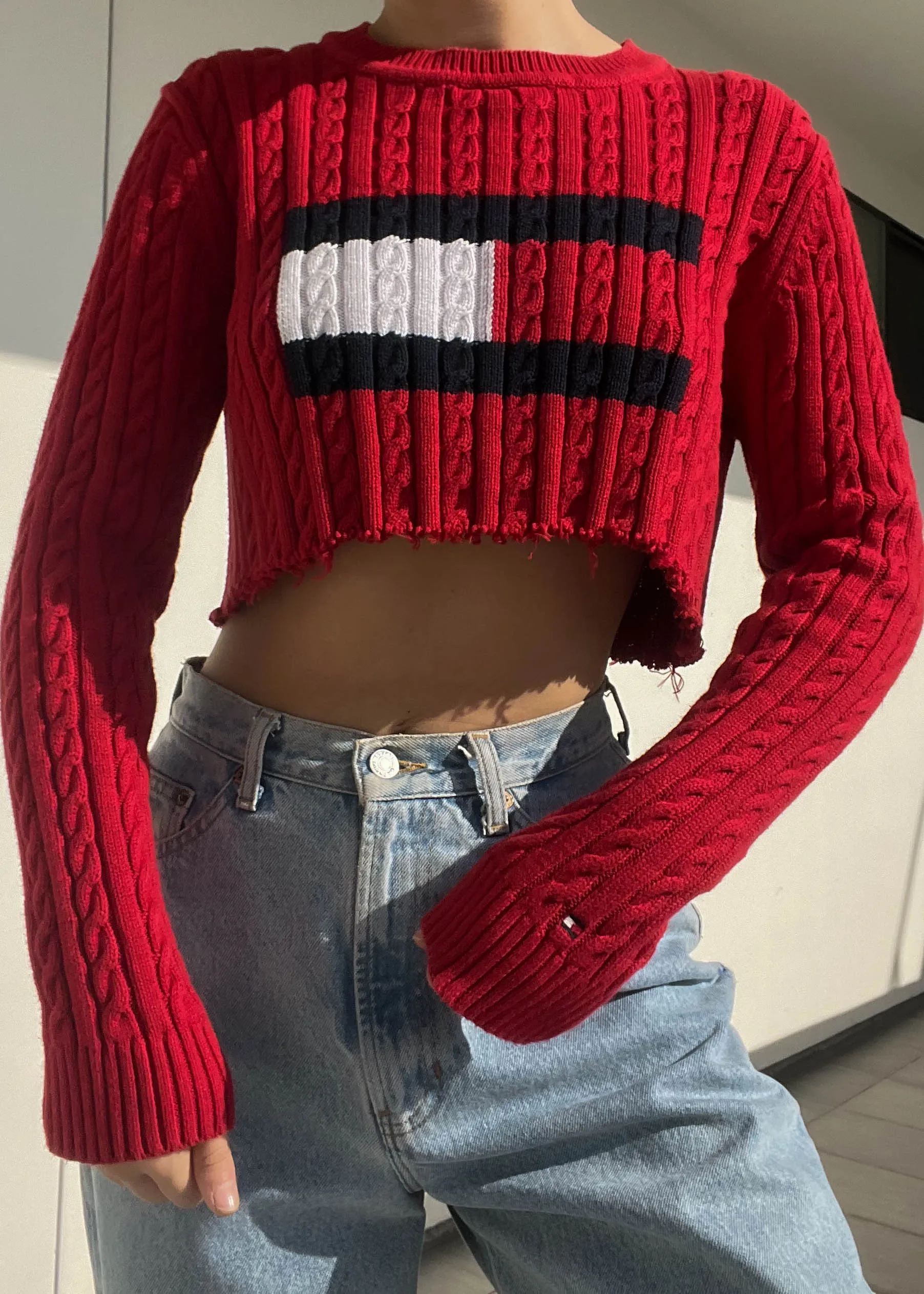 Y2k Red Tommy Logo Flag Knit (S)