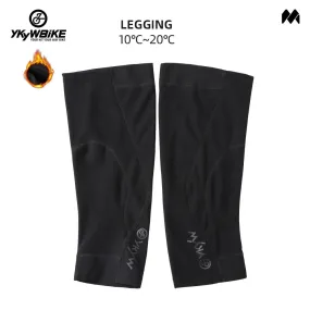 YKYW Pro Team MTB Cycling Leg Warmers Winter 10-20°C Thermal Fleece Italy MITI Fabric Unisex Black