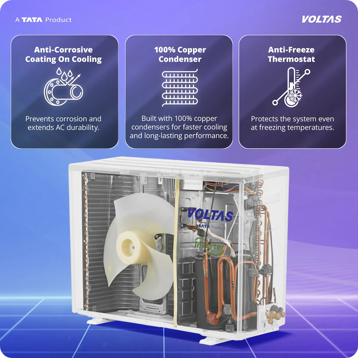 Voltas Split Air Conditioner, 1 Ton, 3 Star - 123INV Vertis Elite Gold - Image 15