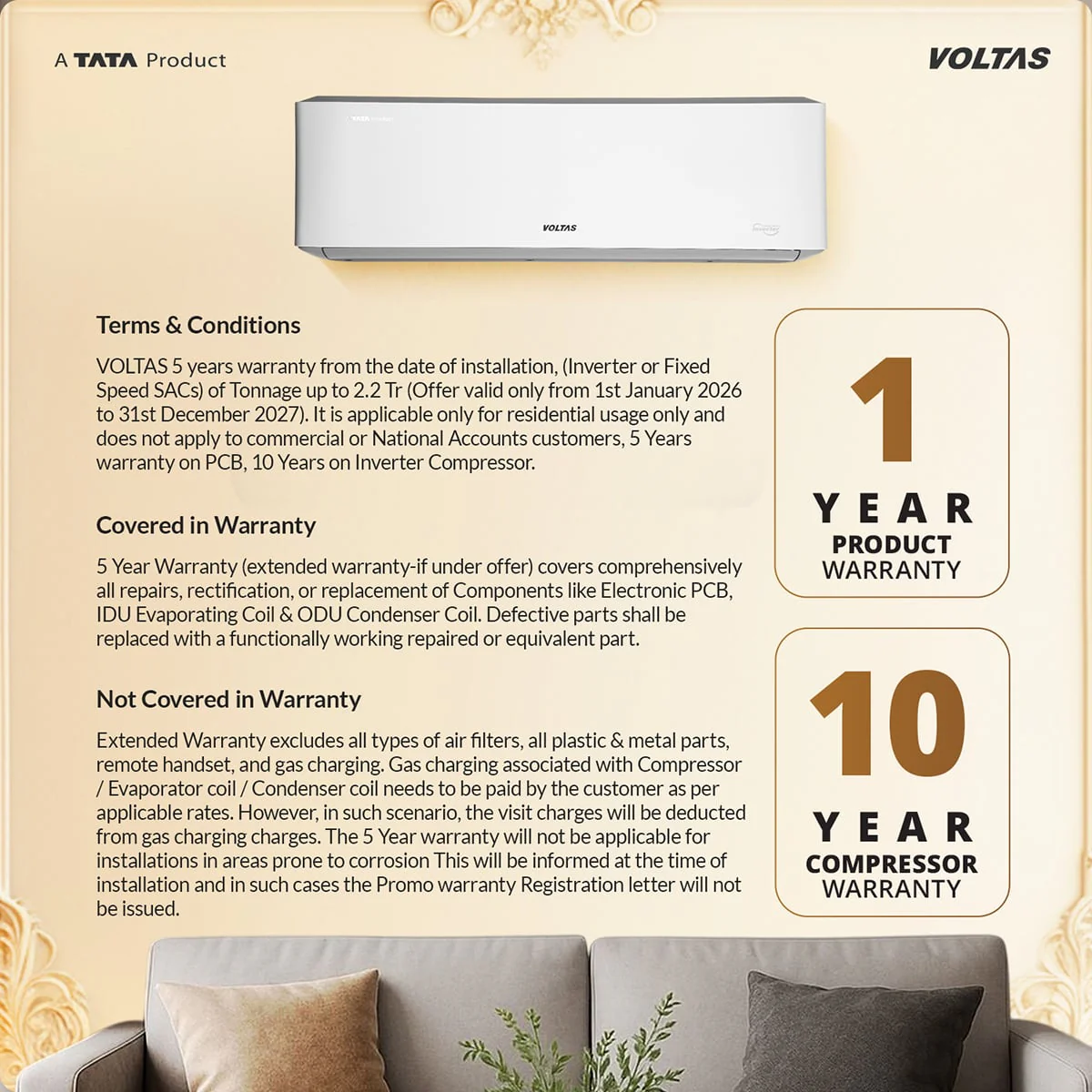Voltas Split Air Conditioner, 2 Ton, 3 Star - 243INV Venus Luxe - Image 13